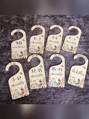 Baby Closet Floral Wood Closet Size Dividers Set of 8- Newborn, Maternity